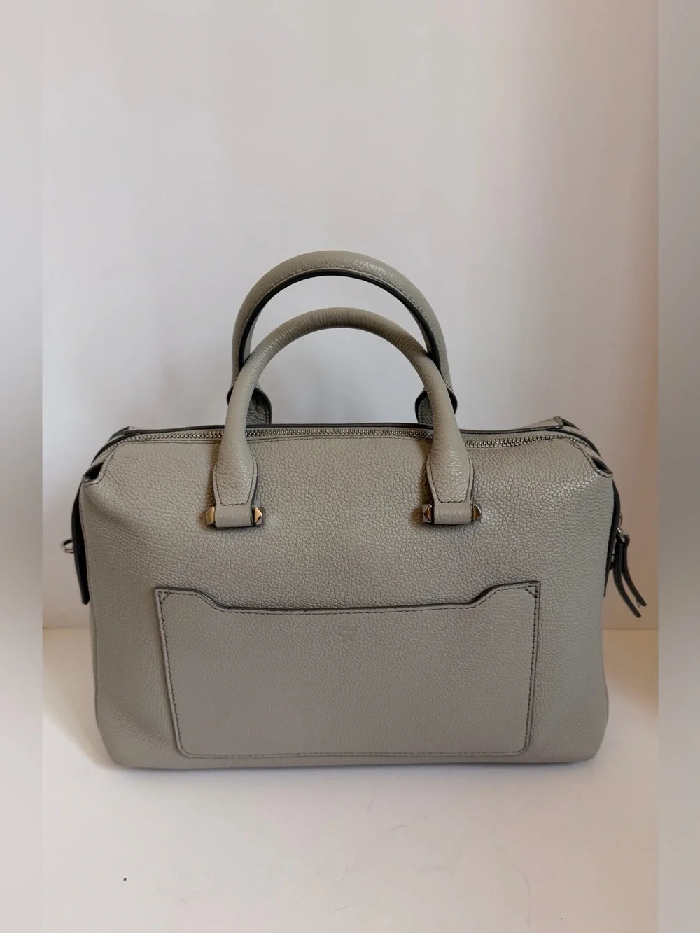 MCM Light Grey Pebbled Leather Satchel